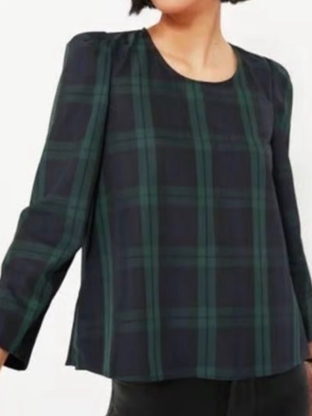 Pomander Place Tuckernuck Blackwatch Plaid Bedford Puff Sleeve Blouse XS